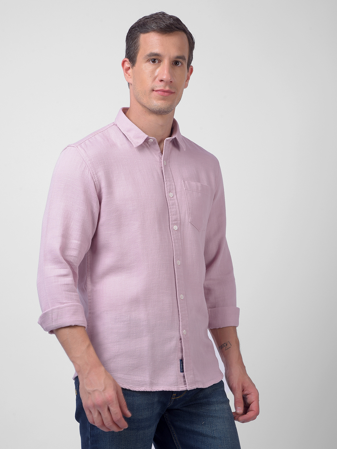 Numero Uno Men Solid Light Pink Regular Fit Shirt